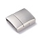 Tarnish Resistant Matte 304 Stainless Steel Rectangle Magnetic Clasps with Glue-in Ends, Stainless Steel Color, 23x21x7mm, Hole: 18.5x4mm