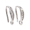 Brass Micro Pave Clear Cubic Zirconia Ear Hooks, with Horizontal Loops, Cadmium Free & Lead Free, Platinum, 14x9x3mm, Hole: 1.6mm, 18 Gauge, Pin: 1mm