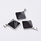 Natural Black Agate Pendants, with Brass Finding, Pyramid, Platinum, 28.5x32x13mm, Hole: 3.5x6mm