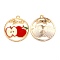 Alloy Pendant, with Enamel, Flat Round with Apple, Light Gold, 31x28x1.5mm, Hole: 2mm, 10pcs/bag