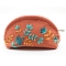 DIY Flower Pattern Moon-shaped Cosmetic Bag Embroidery Kit, including Embroidery Needles & Thread, Cotton Linen Fabric, Dark Orange, 17x12x8cm