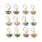 Brass Micro Pave Cubic Zirconia Leverback Earring, with Glass Finding, Half Round, Mixed Color, 30x17mm