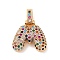 Brass Micro Pave Cubic Zirconia Pendants, Real 18K Gold Plated, Colorful, Letter M, 18.5~24x12.5~25.5x5~5.5mm, Hole: 5x3mm