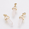 Brass Natural Rose Quartz Double Terminated Pointed Pendants, Bullet, Golden, 17~20x7x6.5mm, Hole: 2x4mm