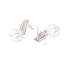 Cubic Zirconia Stud Earrings with Glass Pearl EJEW-H086-06P-2