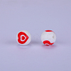 Printed Round with Heart Pattern Silicone Focal Beads SI-JX0056A-192-1