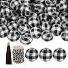 50Pcs Wooden Round Beads with Tartan Pattern sgDIY-SZ0003-11A-1