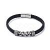 Men's Braided Black PU Leather Cord Bracelets BJEW-K243-67AS-1