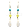 Cowrie Shell and Synthetic Turquoise & Natural Mashan Jade Dangle Earrings for Women EJEW-JE05814-1