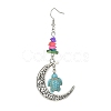 Dyed Synthetic Turquoise Crescent Moon with Tortoise Dangle Earring EJEW-JE05269-02-2