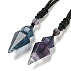 Natural Fluorite Conical Pendulum Pendant Necklace with Nylon Cord for Women NJEW-B106-01H-1