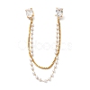 304 Stainless Steel Pave Clear Cubic Zirconia & ABS Pearl Rectangle Hanging Chain Brooch JEWB-S021-03G-2