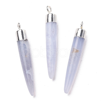 Natural Blue Lace Agate Brass Pointed Pendants G-B025-02P-02-1