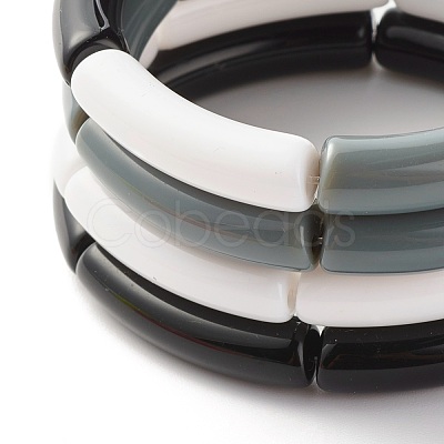 Opaque Chunky Acrylic Curved Tube Beads Stretch Bracelets Set for Women BJEW-JB07320-1