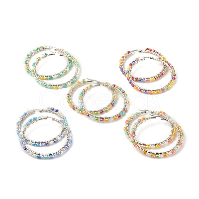 Glass Beaded Big Hoop Earrings EJEW-JE04817-1