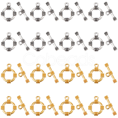 SUNNYCLUE 60Pcs 2 Colors Tibetan Style Alloy Toggle Clasps FIND-SC0008-09-1