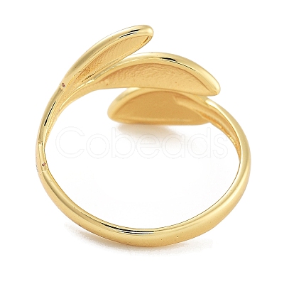 Leaf Rack Plating Brass Open Cuff Rings for Women RJEW-Z059-23G-1