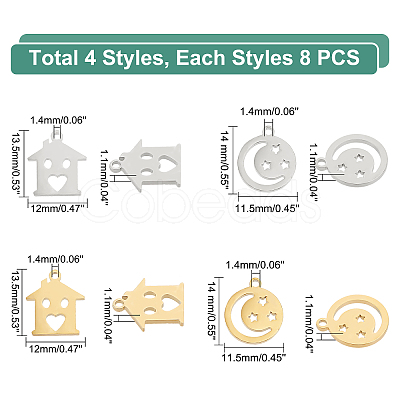 DICOSMETIC 32Pcs 4 Style 304 Stainless Steel Charms STAS-DC0009-28-1