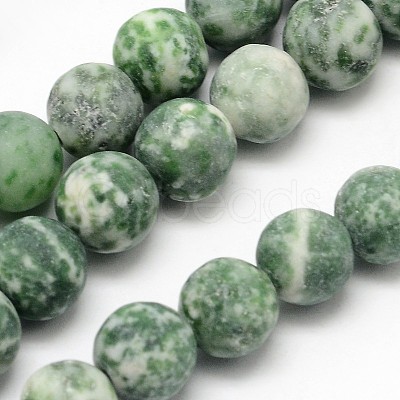 Natural Green Spot Jasper Round Bead Strands G-D678-8mm-1