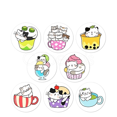 Round Paper Cat in Cup Cartoon Sticker Rolls X-PW-WG36611-01-1