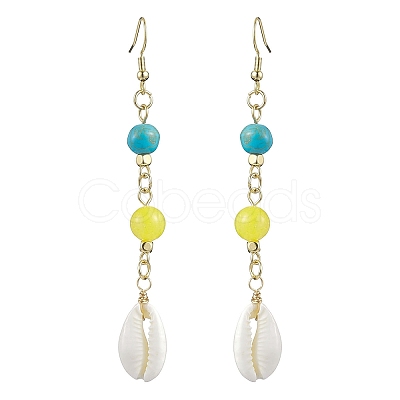 Cowrie Shell and Synthetic Turquoise & Natural Mashan Jade Dangle Earrings for Women EJEW-JE05814-1