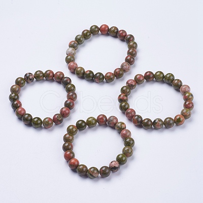 Natural Unakite Beaded Stretch Bracelets BJEW-I253-10mm-04-1