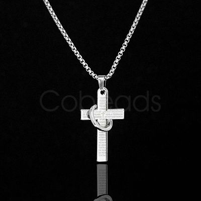 Fashionable titanium steel necklace with cross pendant for hip-hop lovers. NT1713-1-1