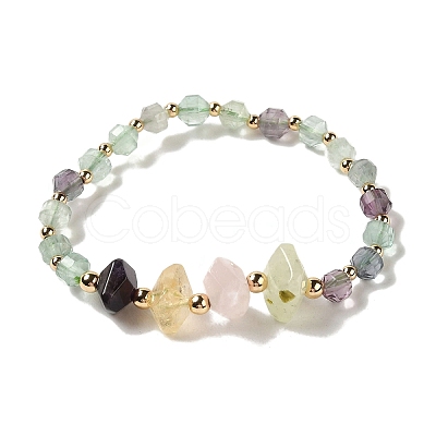 Faceted Natural Fluorite Stretch Beaded Bracelets BJEW-P318-01G-01-1