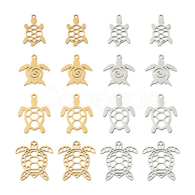 PandaHall Jewelry 16Pcs 8 Style 201 Stainless Steel Filigree Joiners Links & Pendants STAS-PJ0001-37-1