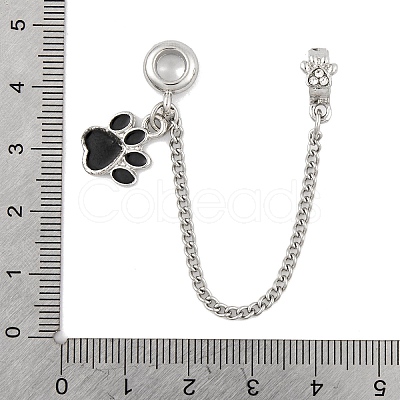 Rack Plating Paw Print Alloy Black Enamel European Safety Chains FIND-C055-05P-01-1