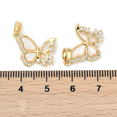 Brass Pave Natural White Shell Butterfly Pendants KK-U043-28G-1