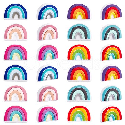 Cheap 18Pcs 6 Colors Rainbow Silicone Focal Beads Bulk Rainbow