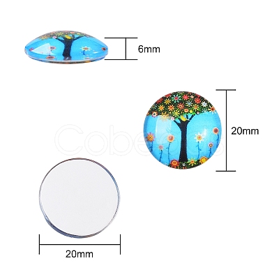 Tree of Life Printed Half Round/Dome Glass Cabochons GGLA-SZ0001-09-1