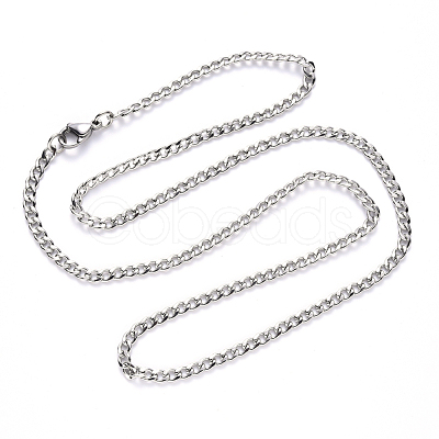 Non-Tarnish Men's 304 Stainless Steel Cuban Link Chain Necklace NJEW-S420-002P-1