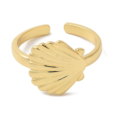 Shell Shape Rack Plating Brass Open Cuff Finger Rings for Women RJEW-L123-008G-1