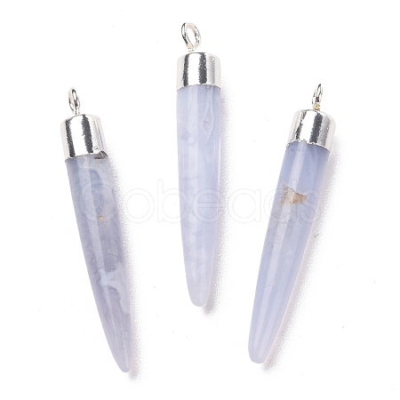 Natural Blue Lace Agate Brass Pointed Pendants G-B025-02P-02-1