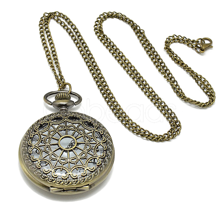 Alloy Flat Round Pendant Necklace Pocket Watch WACH-N012-04-1