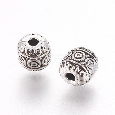 Tibetan Style Alloy Barrel Beads TIBEB-5178-AS-NR-1