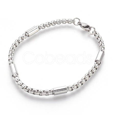 304 Stainless Steel Box Chain Bracelets BJEW-L636-06-P-1