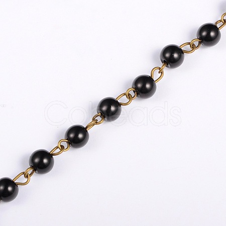 Handmade Round Glass Pearl Beads Chains for Necklaces Bracelets Making AJEW-JB00035-03-1