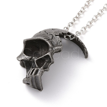 Retro Alloy Broken Half Skull Pendant Necklace for Men Women NJEW-B085-04A-1