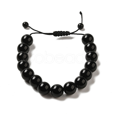 12.5mm Round Natural Bkack Stone Braided Bead Bracelets for Women Men BJEW-C060-01E-1