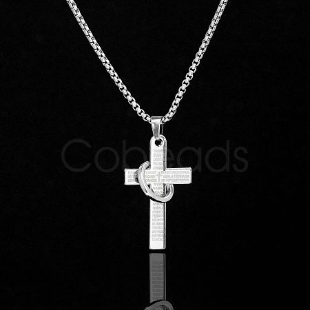 Fashionable titanium steel necklace with cross pendant for hip-hop lovers. NT1713-1-1