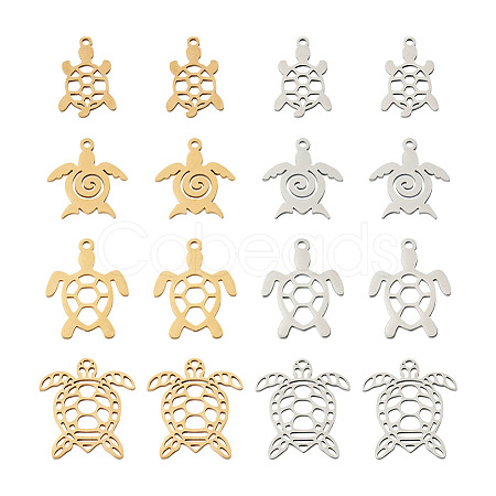 PandaHall Jewelry 16Pcs 8 Style 201 Stainless Steel Filigree Joiners Links & Pendants STAS-PJ0001-37-1