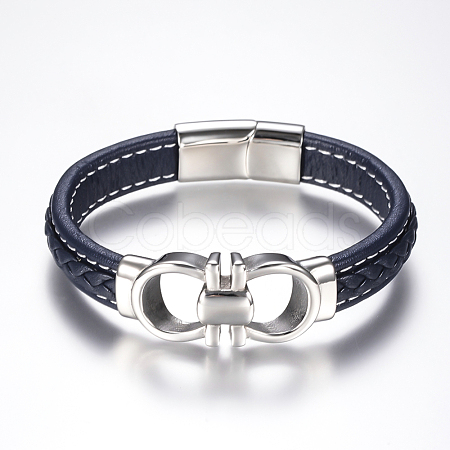 Men's Braided Leather Cord Bracelets X-BJEW-H559-15F-1