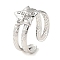 304 Stainless Steel Open Cuff Ring for Women, with Rhinestone, Star, Stainless Steel Color, Inner Diameter: 18mm