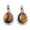 Natural Tiger Eye Pendants, Teardrop Charms with Rack Plating Brass Findings, Cadmium Free & Lead Free, 23x14.5x6mm, Hole: 4x6mm.