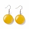 Natural Jade Flat Round Dangle Earrings, Platinum Brass Jewelry for Women, 42mm, Pin: 0.7mm