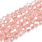 Transparent Electroplate Glass Beads Strands, Pearl Luster Plated, Faceted, Bicone, Pink, 4x4mm, Hole: 0.8mm, about 82~85pcs/strand, 12.01~12.2 inch(30.5~31cm)