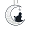 Glass Wall Decorations, for Home Decoration, Moon With Cat, Black, 150x140mm